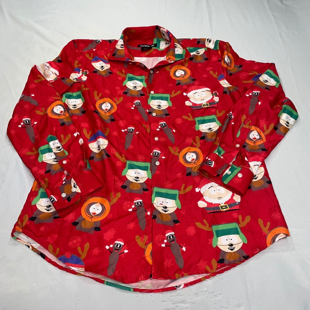 Suitmeister South Park Christmas Shirt Mens Large Red Holiday Mr Hankey Cartman